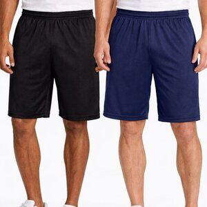 2 Pair Hanes Mesh Sport Athletic Shorts 1 navy and I black LG 36-38 waist